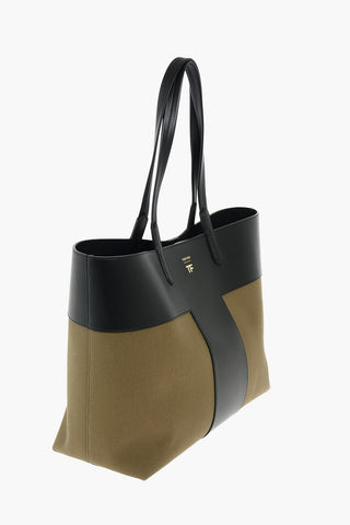 leather and fabric tote bag