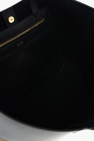 leather and fabric tote bag