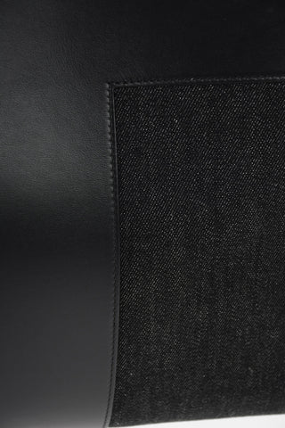 leather and denim details tote bg with double handle