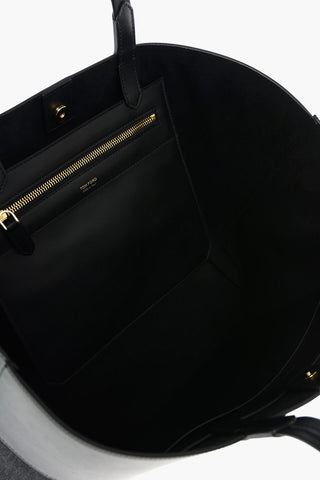 leather and denim details tote bg with double handle