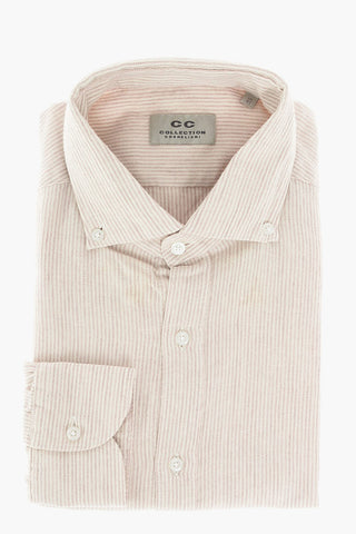 CC COLLECTION Pinstriped Wool and Cotton Shirt with Button Down Collar