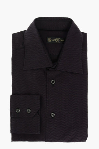 Herringbone Cotton Shirt with Standard Collar