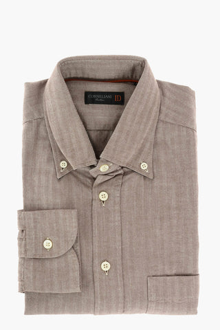 ID Camicia in Cotone Herringbone con Collo Button Down