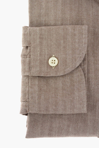 ID Camicia in Cotone Herringbone con Collo Button Down