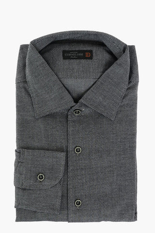 ID Camicia in Cotone con Motivo Geometrico e Collo Francese