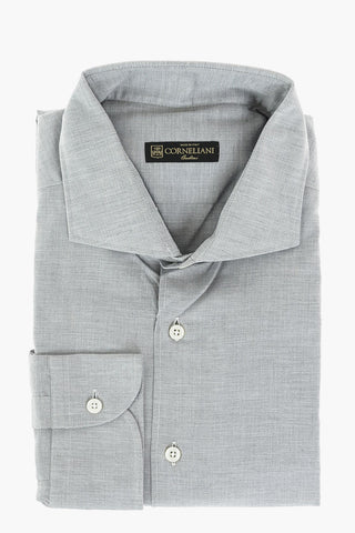 Camicia in Cotone Herringbone con Collo Francese