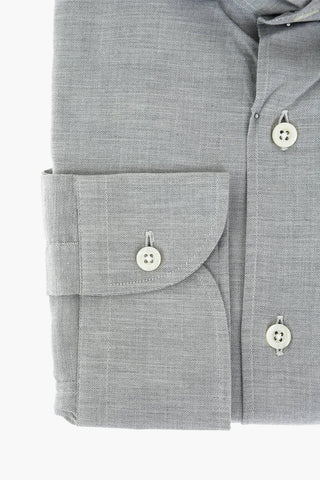 Camicia in Cotone Herringbone con Collo Francese