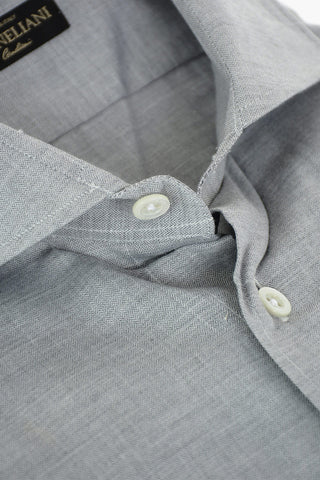Camicia in Cotone Herringbone con Collo Francese