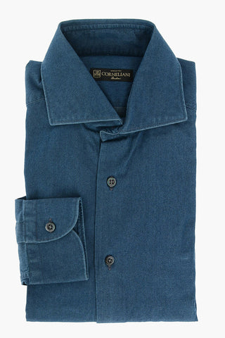 Camicia in Denim con Collo Francese