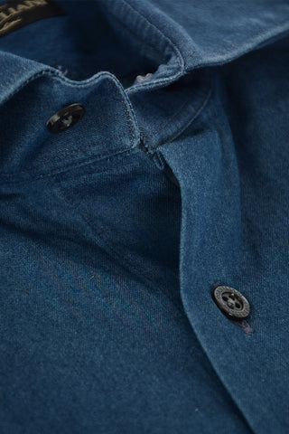 Camicia in Denim con Collo Francese