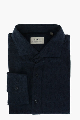 CC COLLECTION Camicia Jacquard in Cotone con Motivo Floreale
