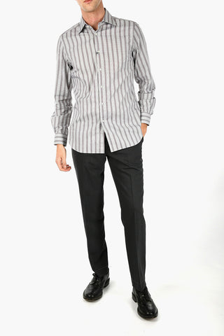 Camicia Hopsack in Cotone con Collo Francese