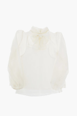 Blusa in Seta con Fiocco Removibile