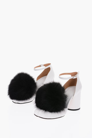 MM22 8cm leather TABI Ankle-strap sandals with real fur detail