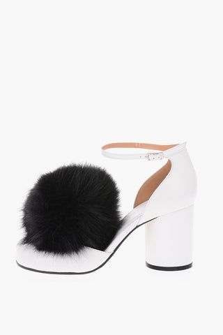 MM22 8cm leather TABI Ankle-strap sandals with real fur detail