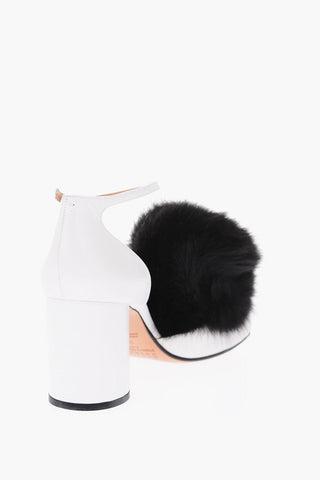 MM22 8cm leather TABI Ankle-strap sandals with real fur detail