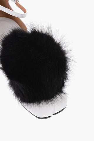 MM22 8cm leather TABI Ankle-strap sandals with real fur detail