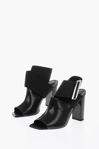 10cm snake printed leather and fabric Sandals