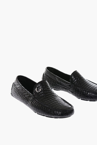 crocodile printed leather loafers