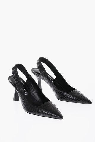 10cm Crocodile Effect Leather Spool Heel slingback