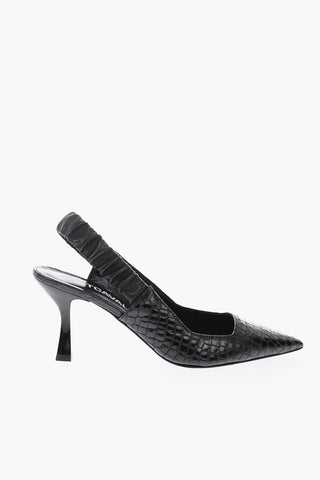 10cm Crocodile Effect Leather Spool Heel slingback