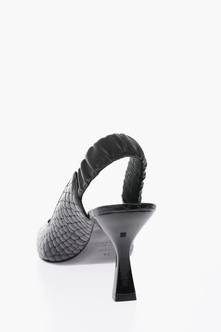 10cm Crocodile Effect Leather Spool Heel slingback