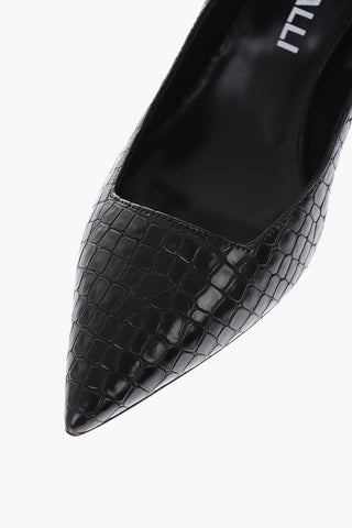 10cm Crocodile Effect Leather Spool Heel slingback