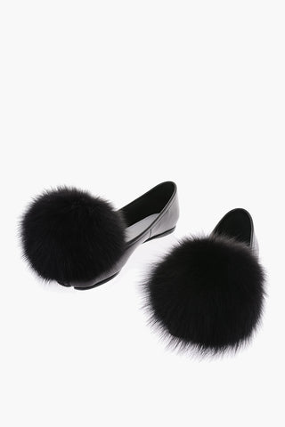 MM22 leather TABI ballet flat with real fur details