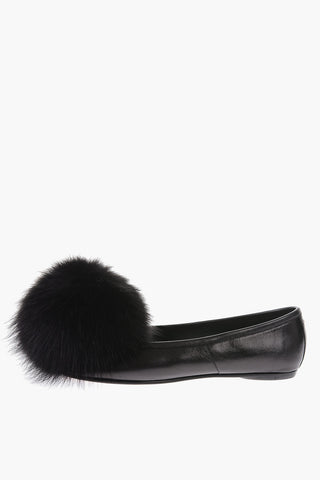 MM22 leather TABI ballet flat with real fur details