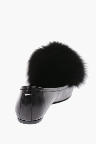 MM22 leather TABI ballet flat with real fur details