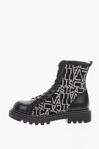 Leather Combat Boots with Logoed Jacquard Insert