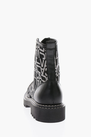 Leather Combat Boots with Logoed Jacquard Insert