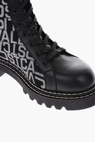 Leather Combat Boots with Logoed Jacquard Insert