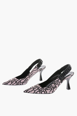 8.5cm all over logo leather and fabric Slingback pumps