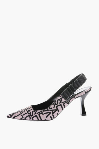 8.5cm all over logo leather and fabric Slingback pumps
