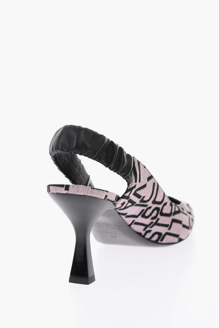 8.5cm all over logo leather and fabric Slingback pumps