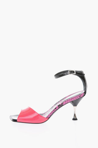 8cm Lacquered leather ankle strap sandals