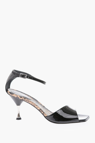 8cm Lacquered leather ankle strap sandals