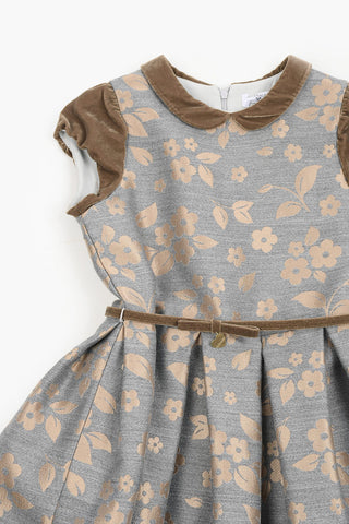Pleated Floral Embroiderd Dress