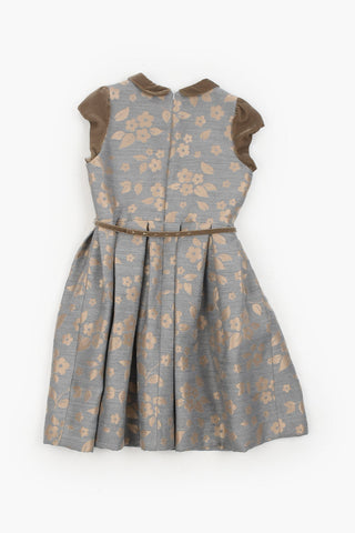 Pleated Floral Embroiderd Dress