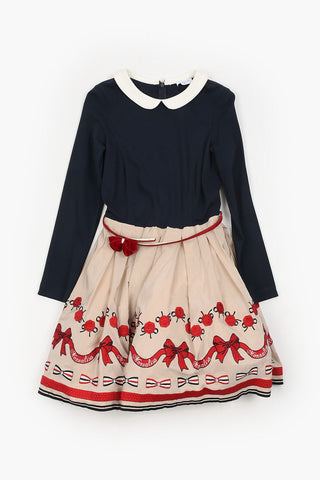 Embroidered Dress with Belt