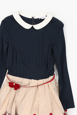 Embroidered Dress with Belt