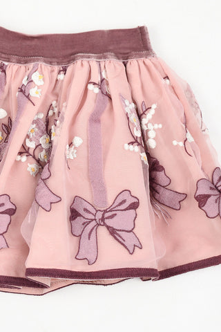 Satin Floral Embroidered Mini Skirt