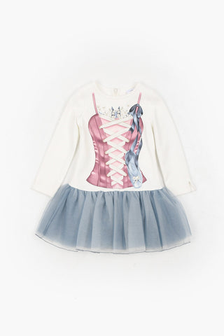 Printed Dress with Satin Skirt