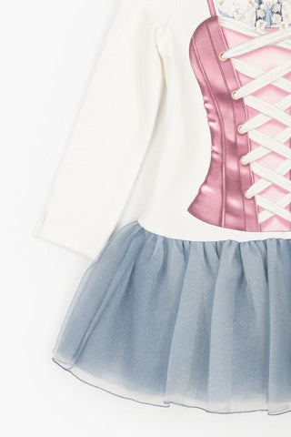 Printed Dress with Satin Skirt