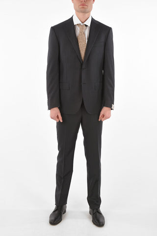 2-Piece LEADER Pinstriped Suit with Flap Pockets