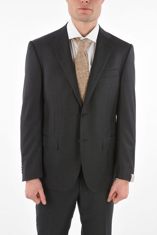 2-Piece LEADER Pinstriped Suit with Flap Pockets