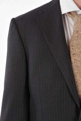 2-Piece LEADER Pinstriped Suit with Flap Pockets