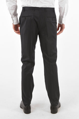 2-Piece LEADER Pinstriped Suit with Flap Pockets