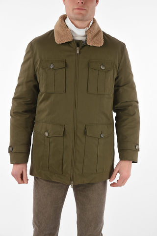 Utility Down Jacket with Removable Shearling Collar